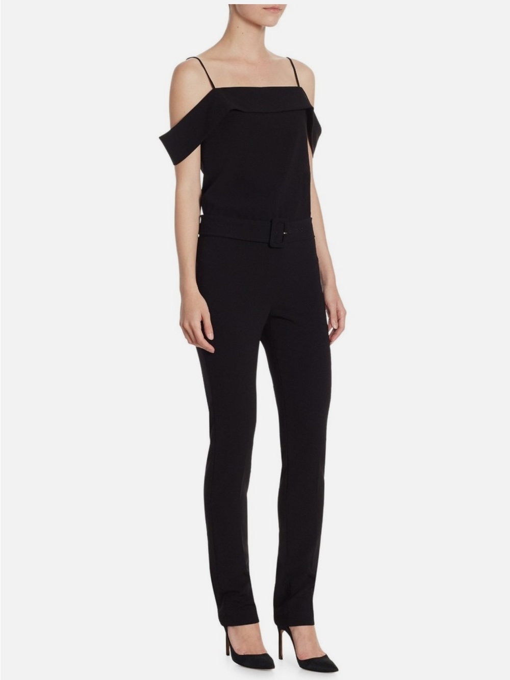 Theory off the shoulder admiral crepe belted jumpsuit black size 6 - Picture 2 of 10